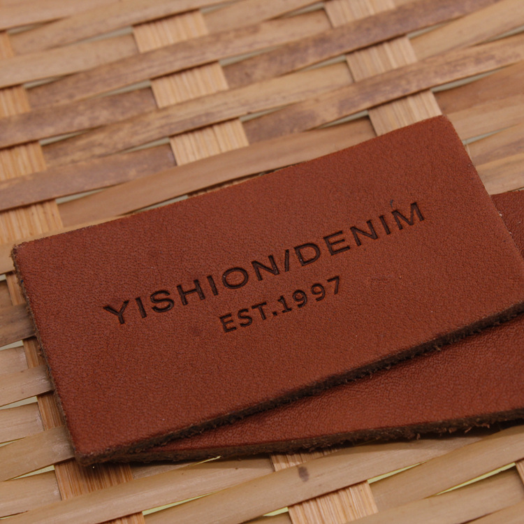 High Quality Custom Soft Genuine Leather Logo Embossed Tag Patches--LPAT0027