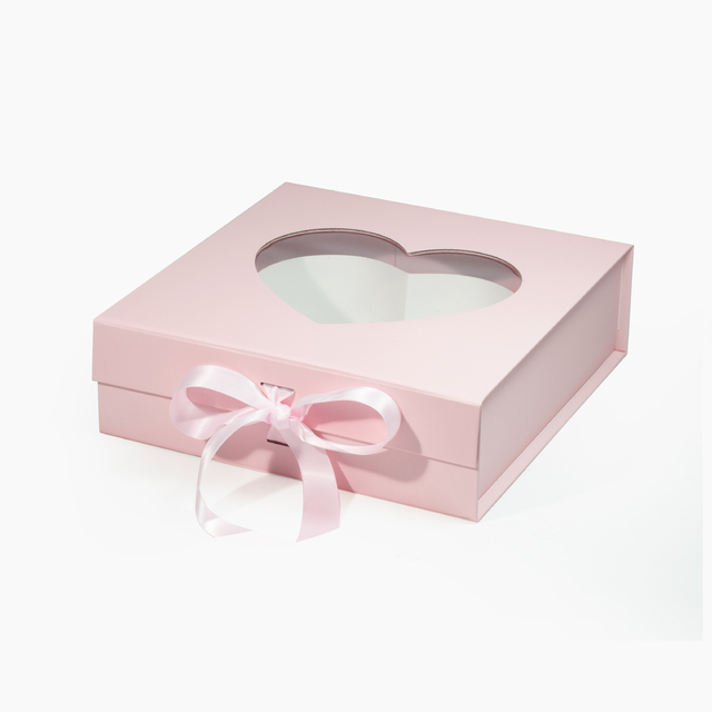 A5 Square Heart Shaped Gift Box with Ribbon And Clear Window-YL-Box0016